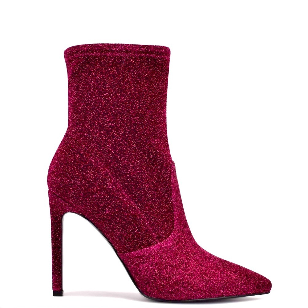 Nine West Teoy NEW! Magenta Metallic Glitter Ankle Boots Stilettos, Size 7.5